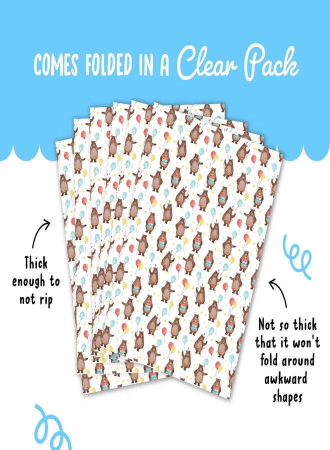 CENTRAL 23 Happy Birthday Wrapping Paper For Boys And Girl - 6 Sheets Eco Gift Wrap - Baby Animal Wrapping Paper - Cute Bear Print For Kids - Comes With Fun Stickers - Recyclable - Image 4
